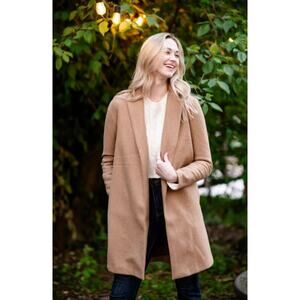 NWT Love Tree Women’s Long Sleeve Open Front Comfort Soft Long Coat Size L Beige